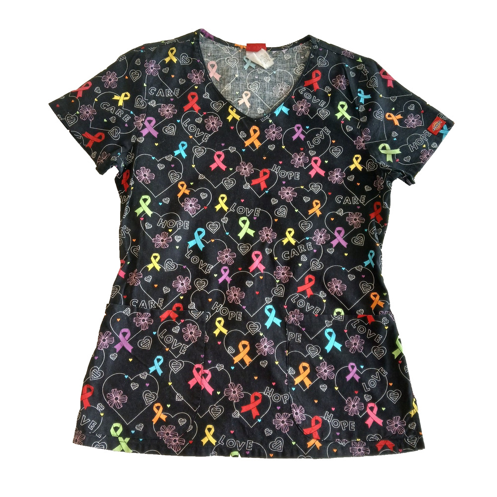 Dickies Scrub Top Women's S Black Ribbons Cause Awareness V-neck Medical Uniform